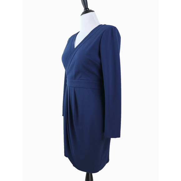 Donna Karan Size L* Faux Wrap Sheath Dress Surplice V Neck Navy Blue - Picture 2 of 11